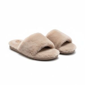 Emu Australia Plush Faux-Fur Slide Slippers in Light Taupe